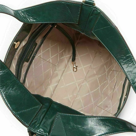 MICHAEL KORS DEVON GREEN CALF LEATHER GOLD CHAIN LARGE SHOULDER TOTE BAG NWT! - Picture 3 of 6